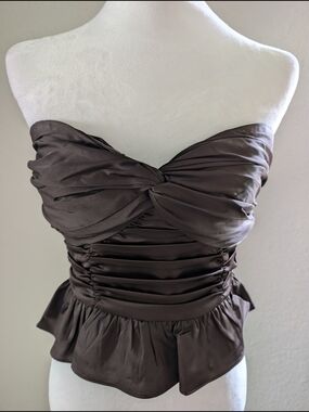 NWT Express Brown Strapless Ruched Peplum Bustier Top